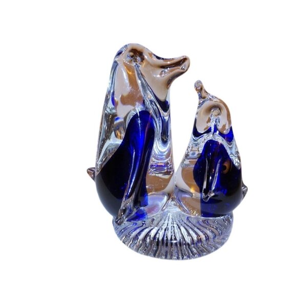 Handcrafted Murano Style Cobalt Mama and Baby Penguins - Picture 4 of 9